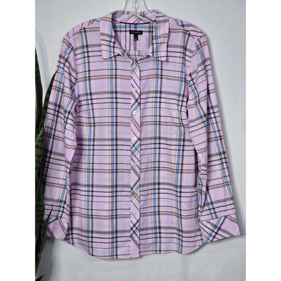 Talbots Size Large Casual Pink Plaid Button Down Long Sleeve Collared Shirt Top - Picture 1 of 5